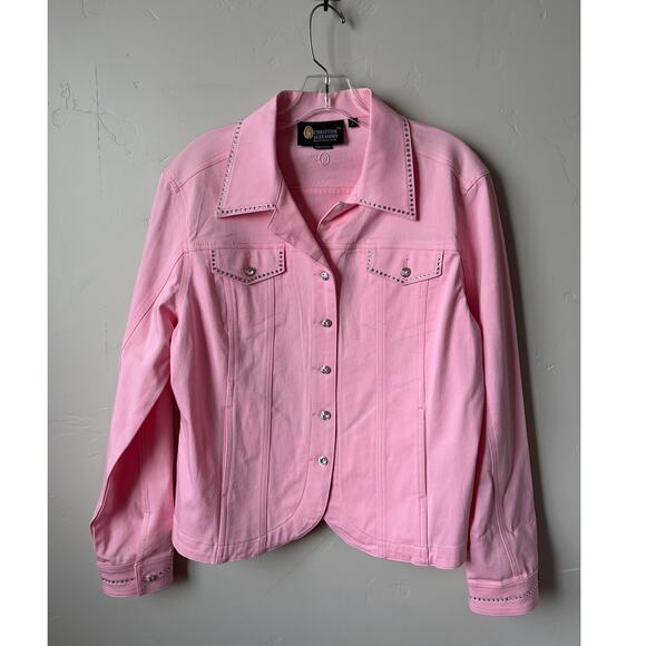 Christine Alexander Pink Denim Jacket Embellished Swarovski Crystal Rhinestones - Picture 2 of 6
